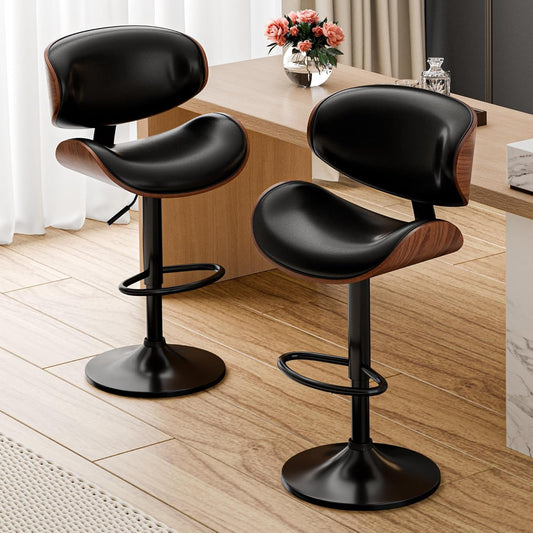 Bar Stools Set of 2, Adjustable Swivel Leather Bar Stools for Kitchen