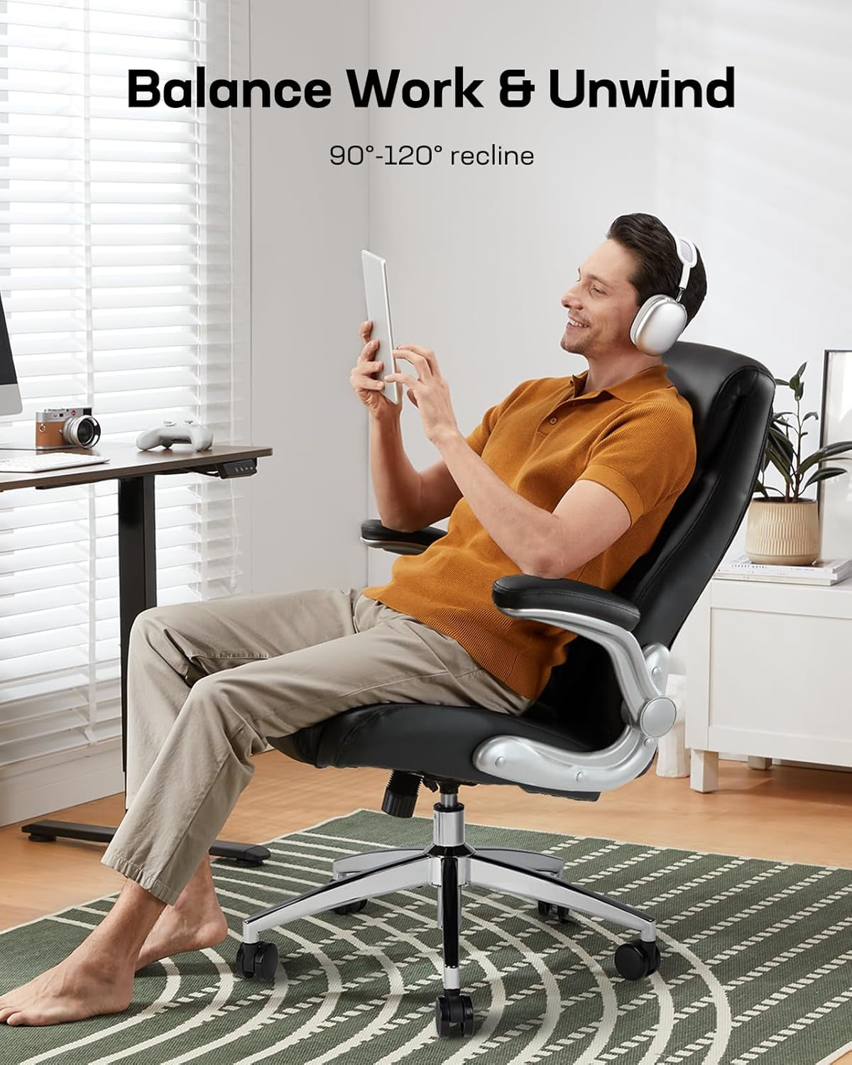 Comfortable-Office Chair with Dynamic-Lumbar Support: High Back PU