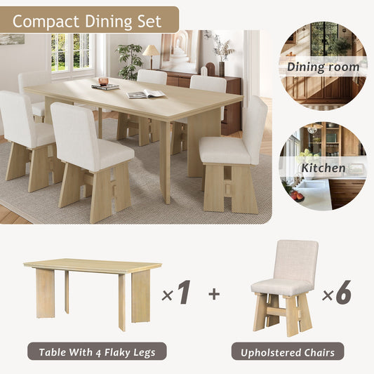 Modern 7-Piece Dining Table Set with 6 Upholstered Dining Chairs,