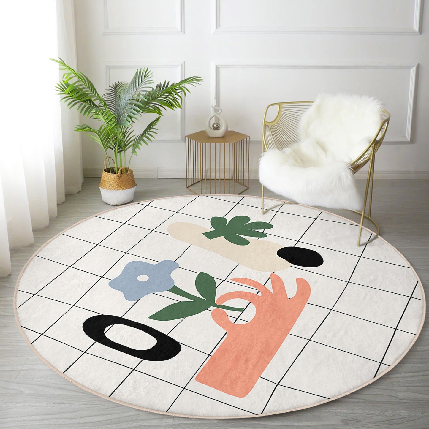 Abstract Area Rug, Bedroom Decorative Round Rug, Home Decor Carpet,