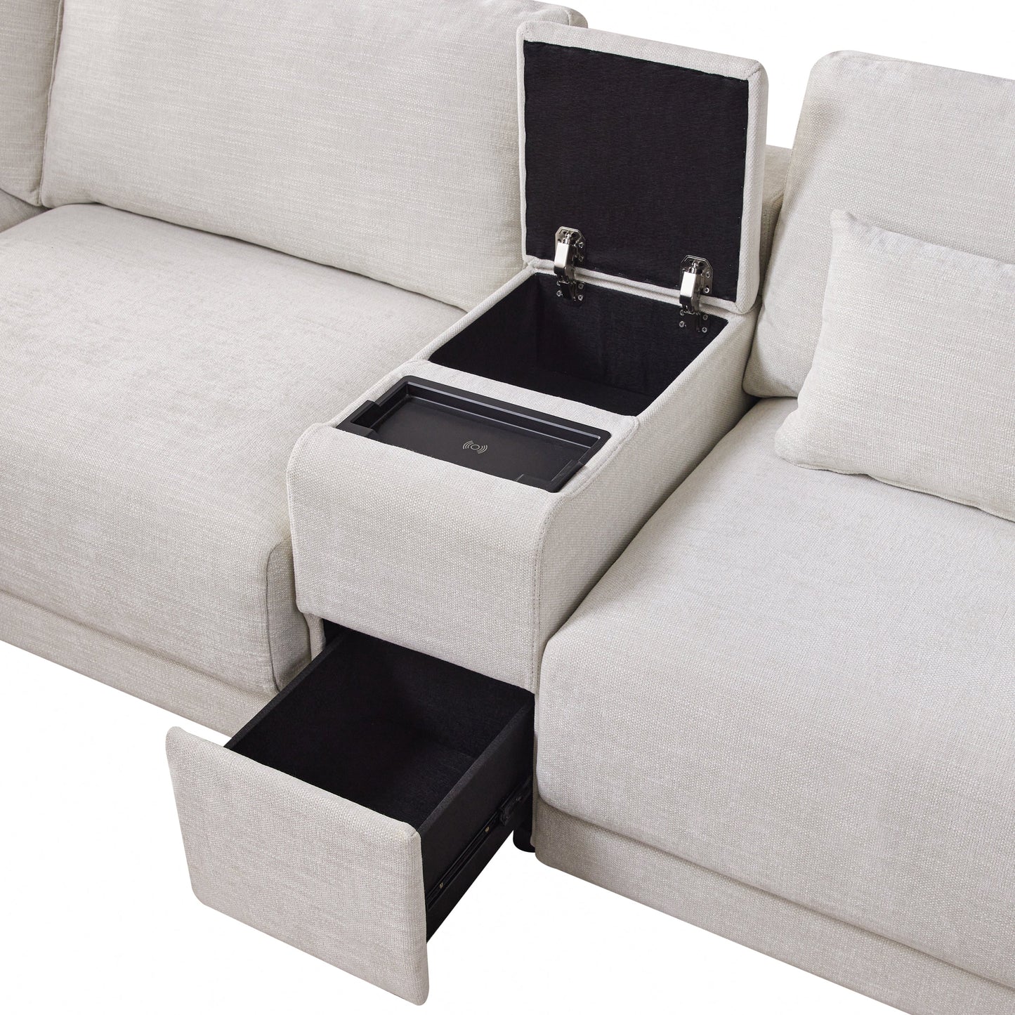 124'' Modular Sectional Sofa with Storage Console and Movable