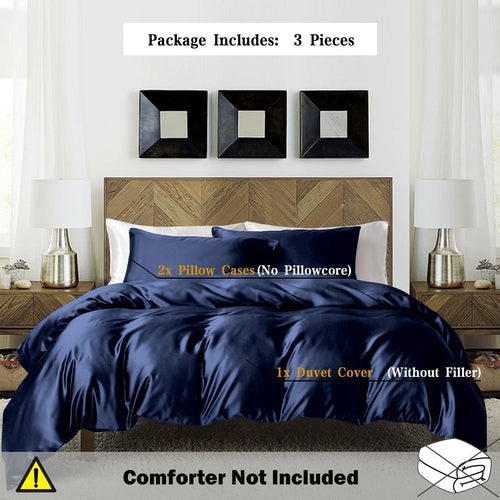 Luxurious Satin 3Piece Duvet Cover Set  Solid Color