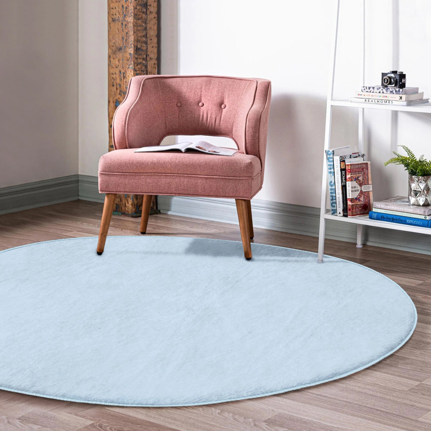 Blue Decorative Round Rug, Living Room Circle Carpet, Non Slip