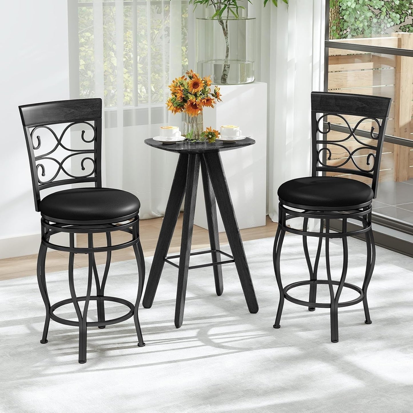 26" Swivel Bar Stools Set of 2, Counter Height Bar Stools with Back,