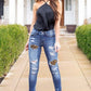 Hollow Out Leopard Patchwork Distressed Jeans