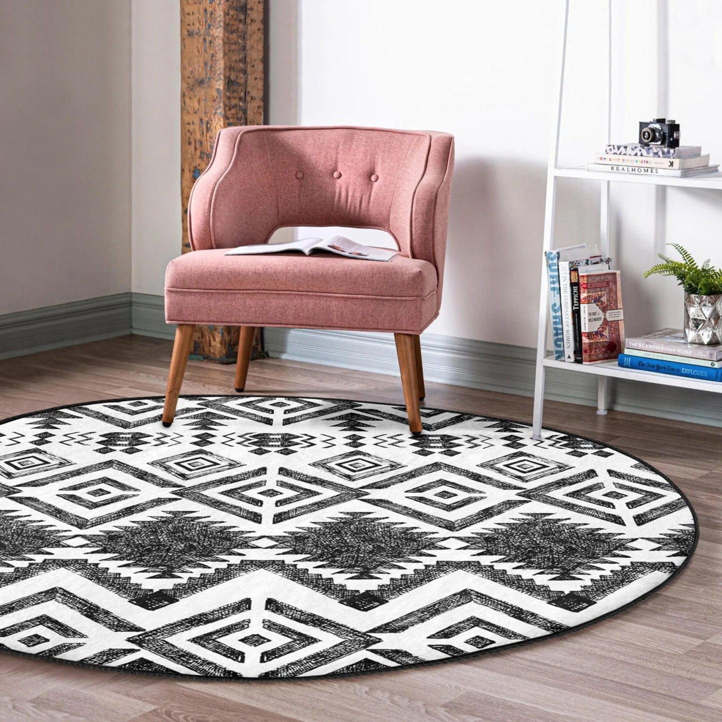 Southwestern Round Rug, Aztec Area Rug, Living Room Circle Carpet, Non
