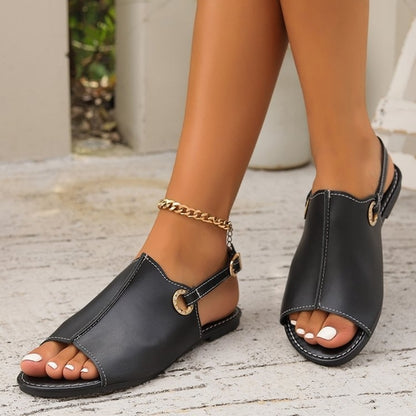 Fashion Solid Peep-toe Sandals With Back-srtap Summer Casual Outdoor