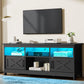 Farmhouse TV Stand with Power Outlet, LED Light Entertainment Center