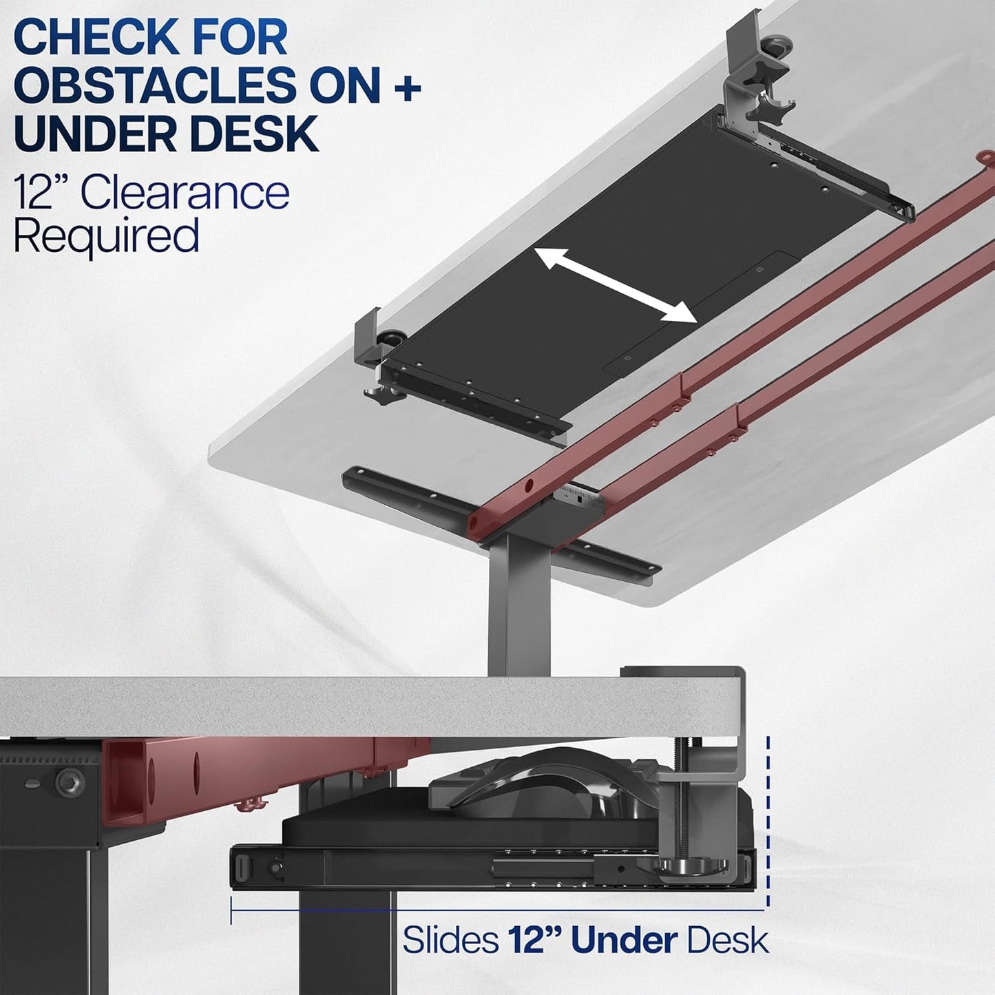 Large Keyboard Tray under Desk Pull Out with Extra Sturdy C Clamp