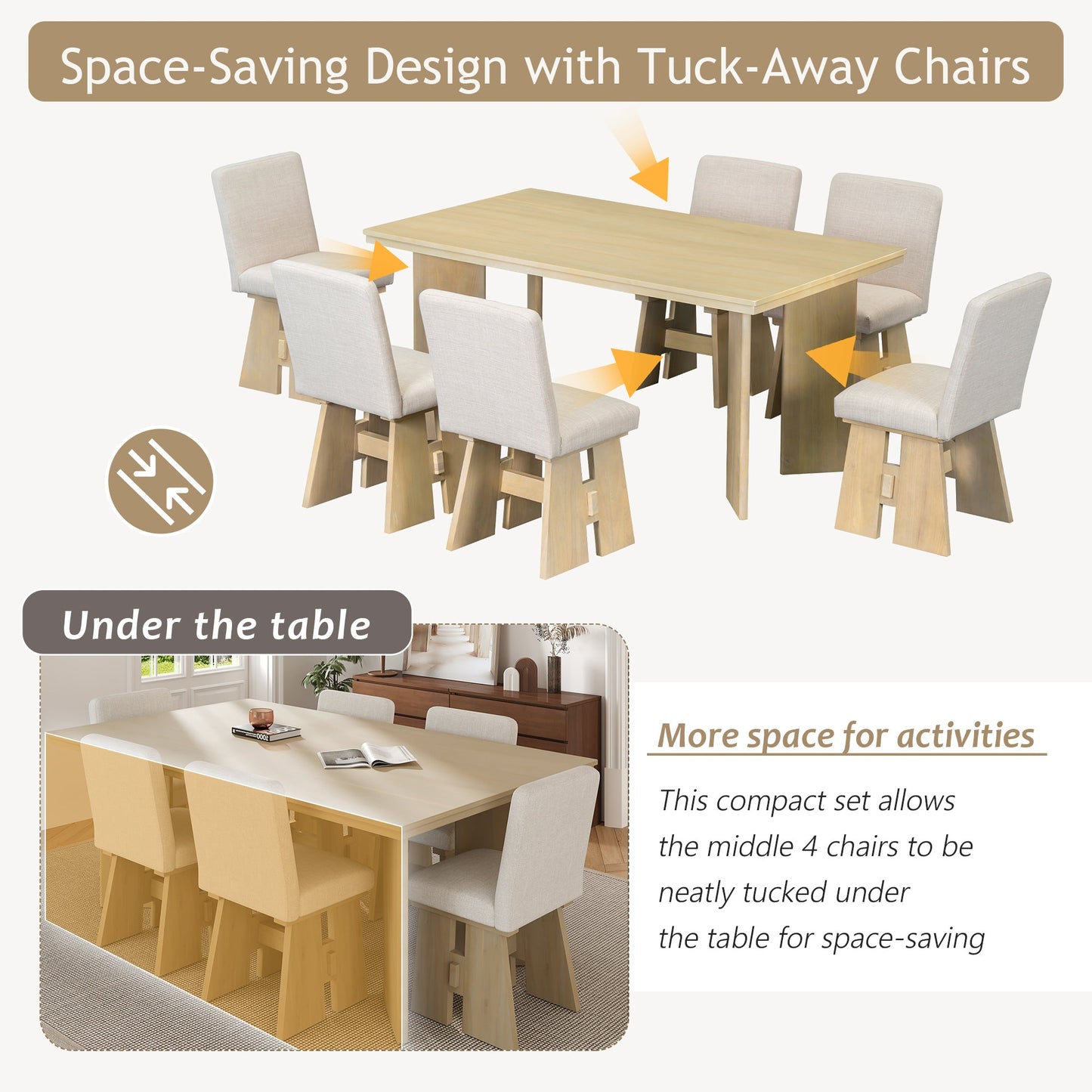 Modern 7-Piece Dining Table Set with 6 Upholstered Dining Chairs,