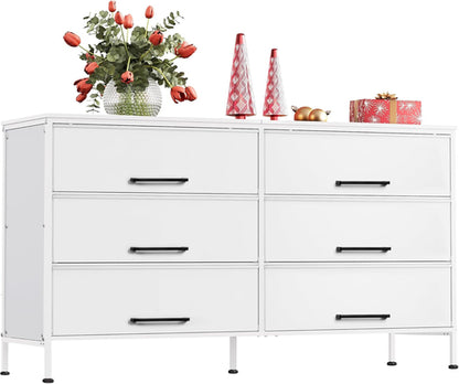 Wide Fabric Dresser, 6 Drawer Dresser TV Stand for 68" TV, Dressers