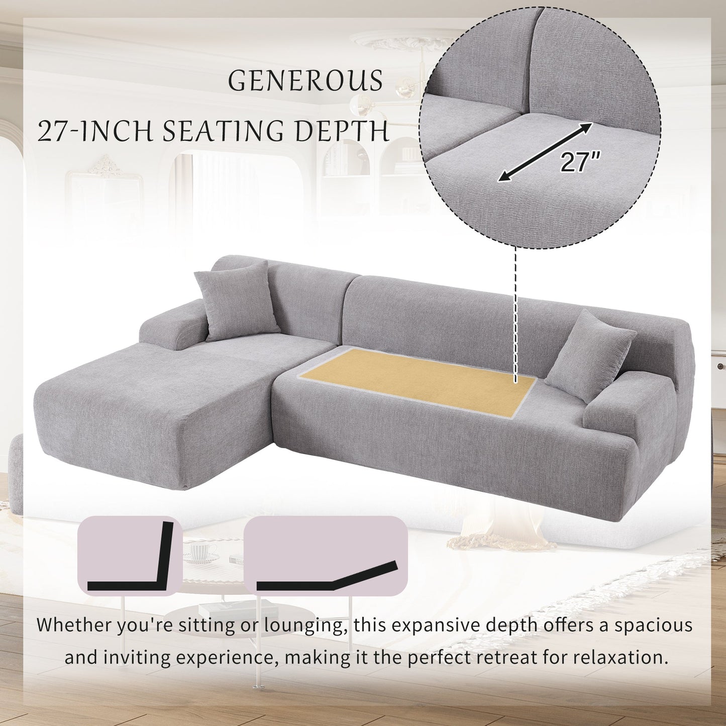 Modern Large L-Shape Modular Sectional Sofa for Living Room, Bedroom,