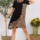 Celeste Full Size Decor Button Leopard Short Sleeve Dress Plus Size