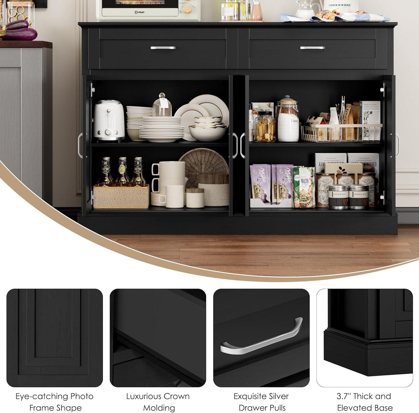 Sideboard Buffet Cabinet with Storage, 55.1" Large Kitchen Storage