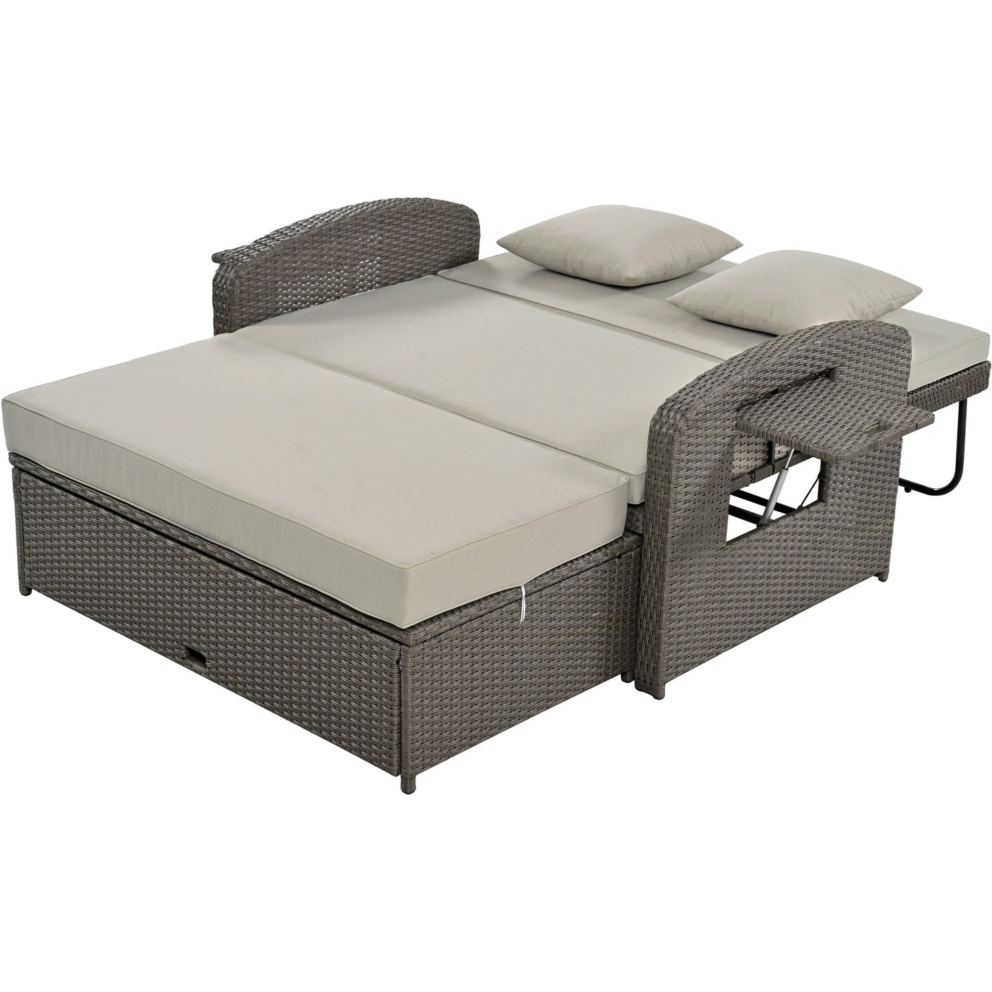PE Wicker Rattan Double Chaise Lounge, 2-Person Reclining Daybed with