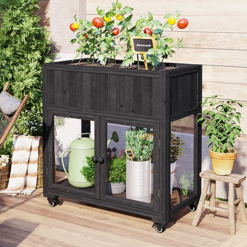 Patio 35.4''x17.7''x37.4'' Mini Wood Cold Frame, Compact 2 Doors