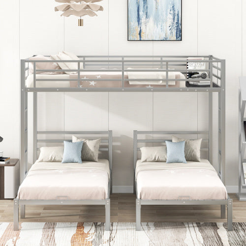 Full Over Twin Twin Size Bunk Bed With Built-in Shelf