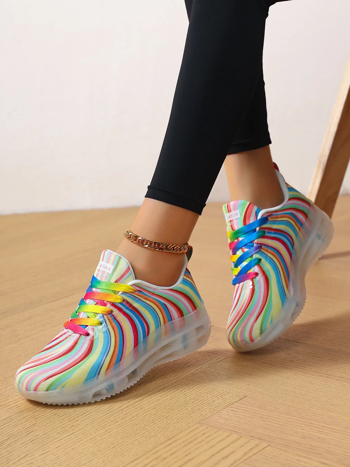 Rainbow Swirl Lace Up Athletic with Transparent Sole