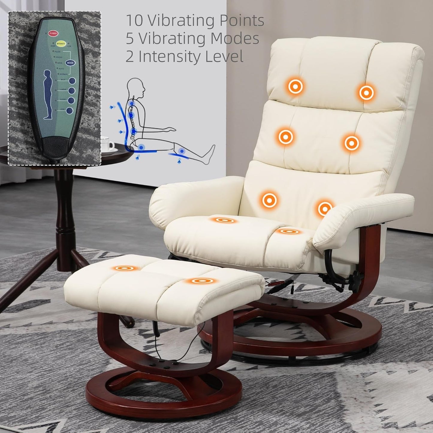 Massage Recliner Chair with Ottoman, Swivel Recliner and Footrest,