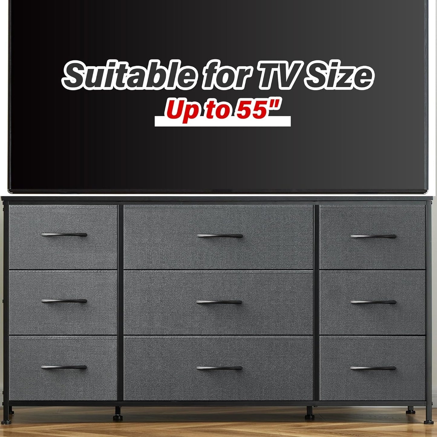 Dresser, Dresser for Bedroom with 9 Drawers, Wide Dresser TV Stand for