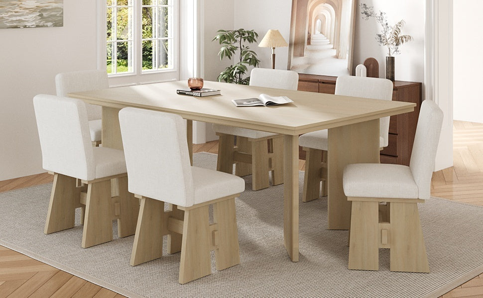 Modern 7-Piece Dining Table Set with 6 Upholstered Dining Chairs,