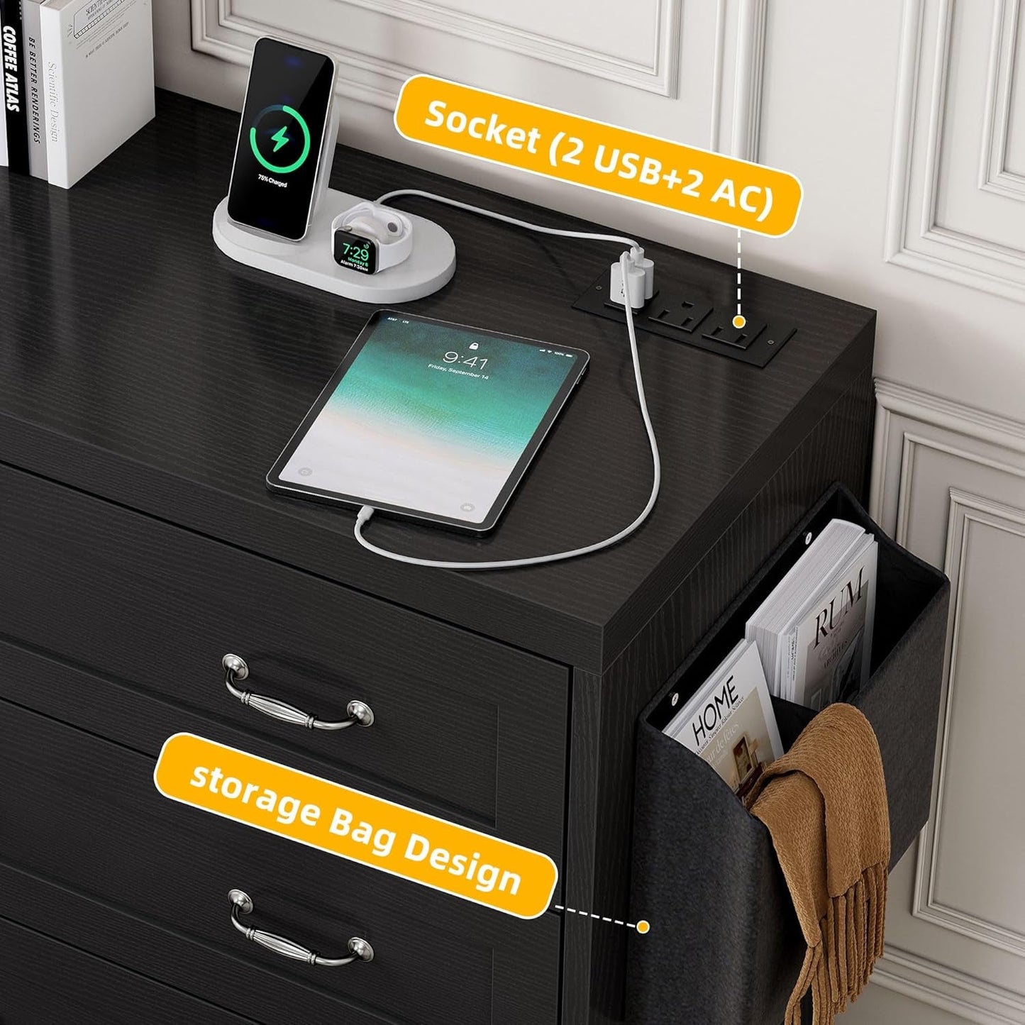 Drawers TV Stand for 65 Inches with Power Outlets