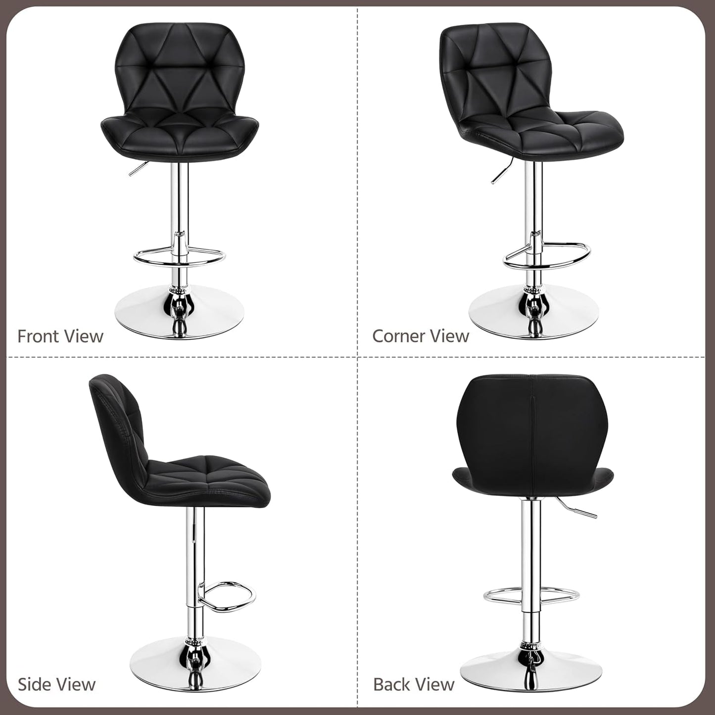 Bar Stools Set of 2, Modern Adjustable Kitchen Island Chairs, Black PU