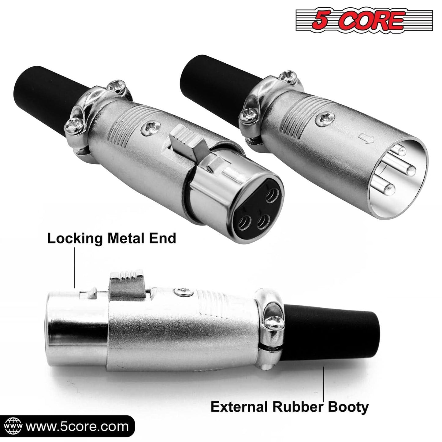 5Core XLR Connector Male Female to 1/4 Audio Jack 3 Pin Secure Mic