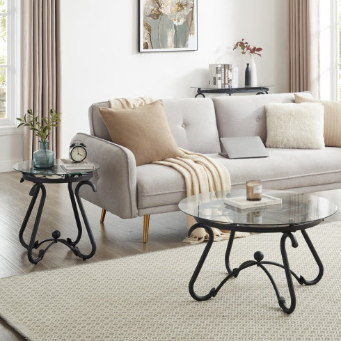 2 Piece Tempered Glass Surface Coffee Table Set, Decor Coffee Table