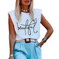 White Padded Shoulder Letter Print Tank Top