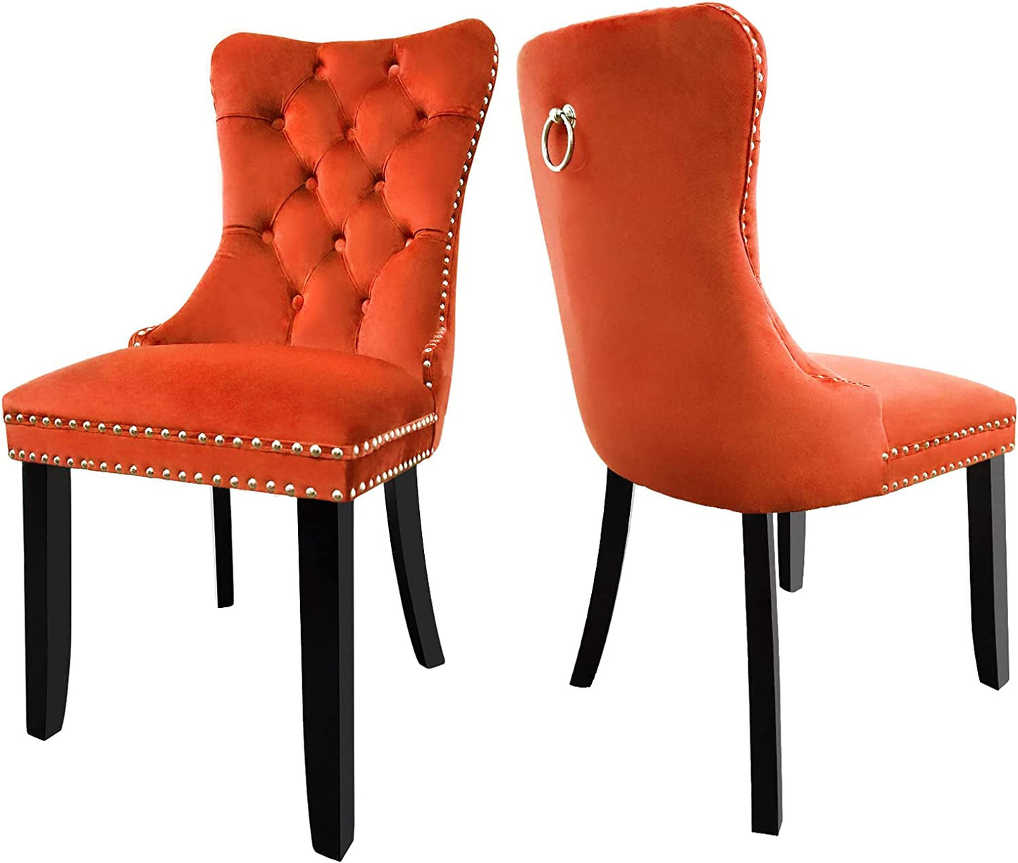 Solid Wood Dining Chairs with Nailhead Back (Set of 2, Orange)