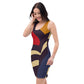 Womens Stretch Fit Bodycon Dress - Brown Red Blue Colorblock Lines