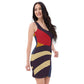 Womens Stretch Fit Bodycon Dress - Brown Red Blue Colorblock Lines
