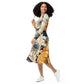 Womens Long Sleeve Midi Dress - Floral Blue Print