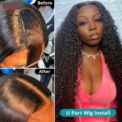 U Part Wig Loose Deep Human Hair Wigs For Black Women Brazilian Remy H - Walbiz.com