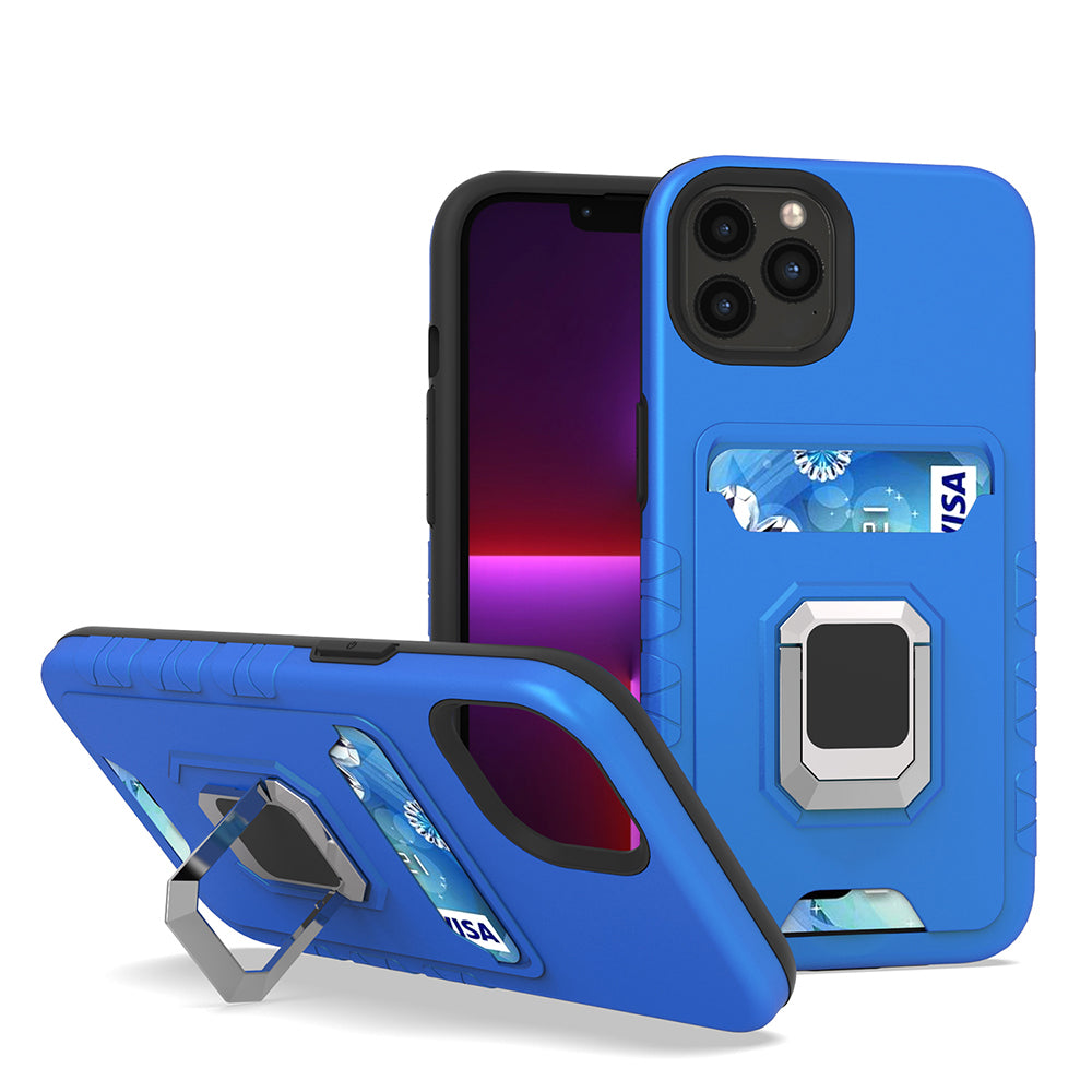 KIKO Square Ring Stand with Card Holder Slot Hybrid Case for iPhone 13