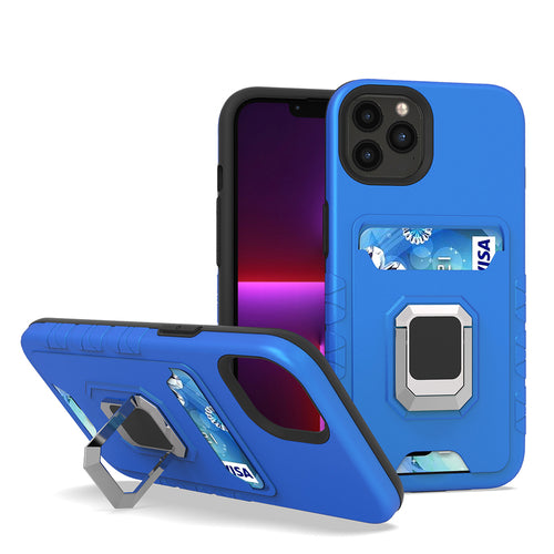 KIKO Square Ring Stand with Card Holder Slot Hybrid Case for iPhone 13