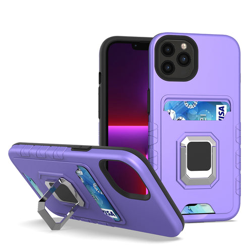 KIKO Square Ring Stand with Card Holder Slot Hybrid Case for iPhone 13