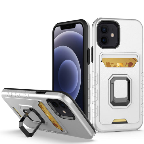 KIKO Square Ring Stand with Card Holder Slot Hybrid Case for iPhone 13