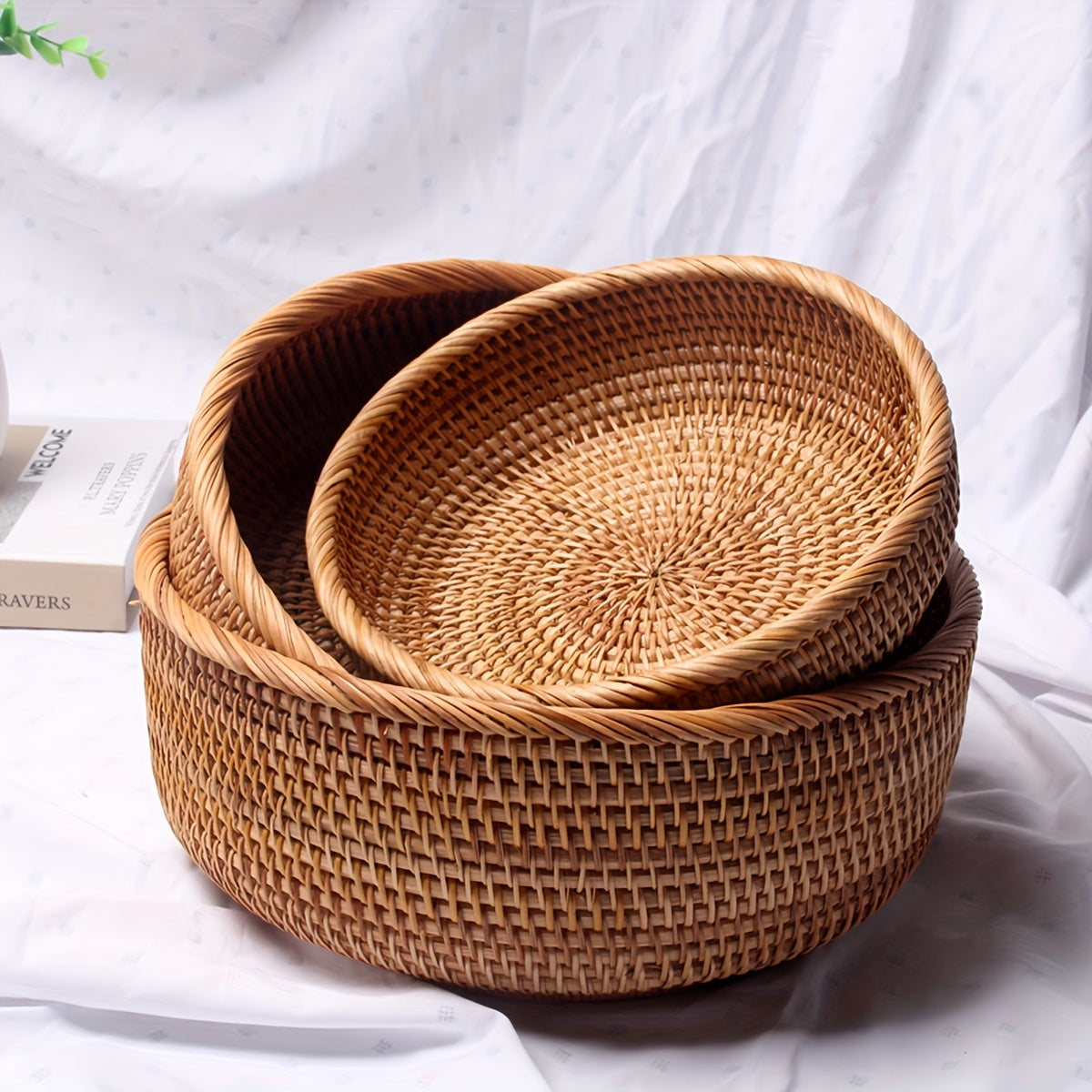 Set of 1 or 3 Rattan Decorative Woven Baskets