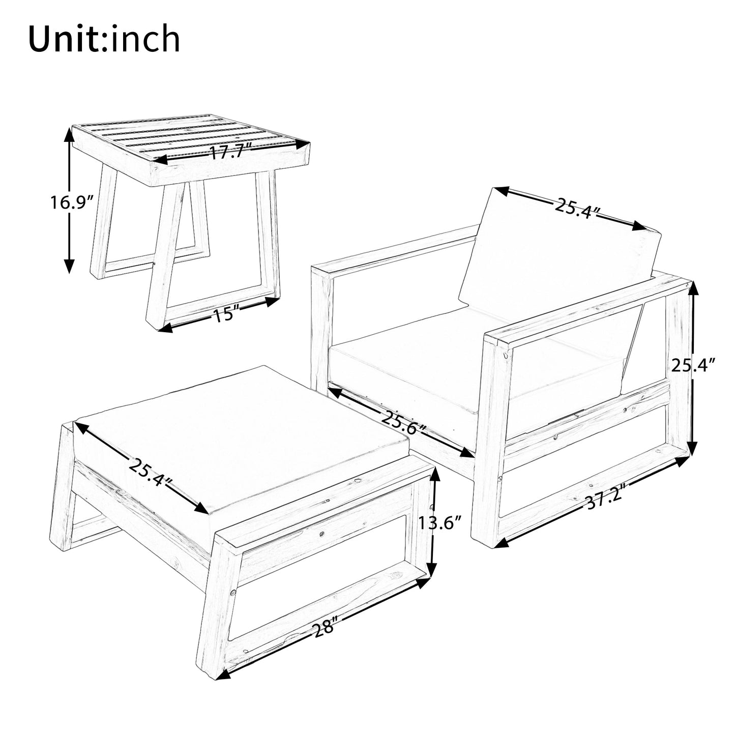 Acacia Wood Outdoor Lounge Set - Chair & Ottoman, Perfect for Patios,