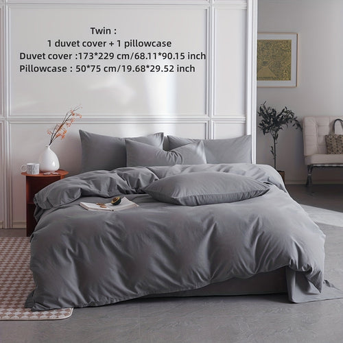 Dark Grey Microfiber Duvet Cover Set with Zipper