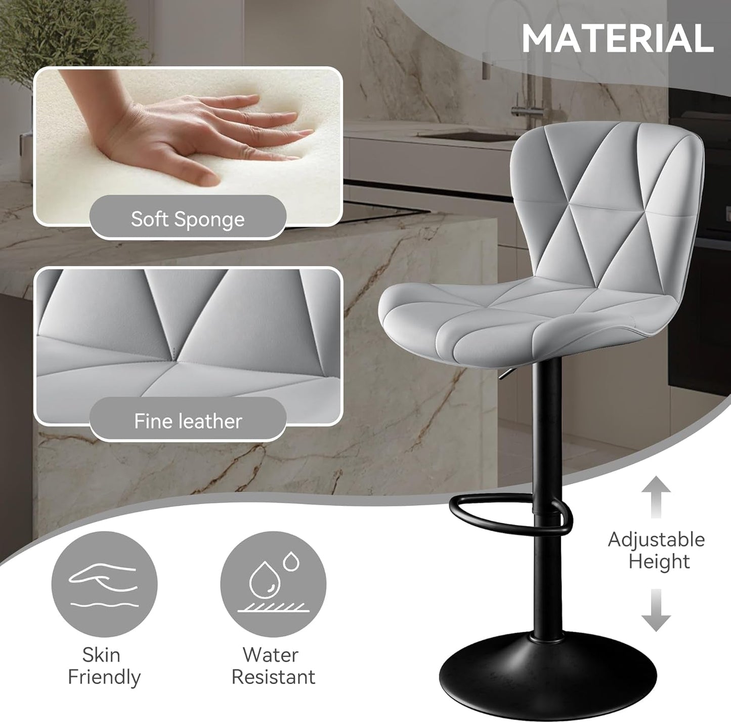 Bar Stools Set of 2,Counter Height Barstools with Backs Faux Leather