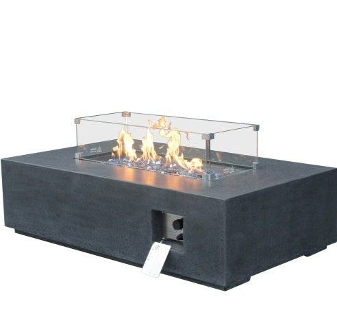 52 Inch Outdoor Concrete Propane Gas Rectangle Fire Pit Table In Dark