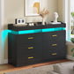 LED Dresser with 2 Pull-Out Tray, 6 Drawer Dresser, 47.2" Long Wide