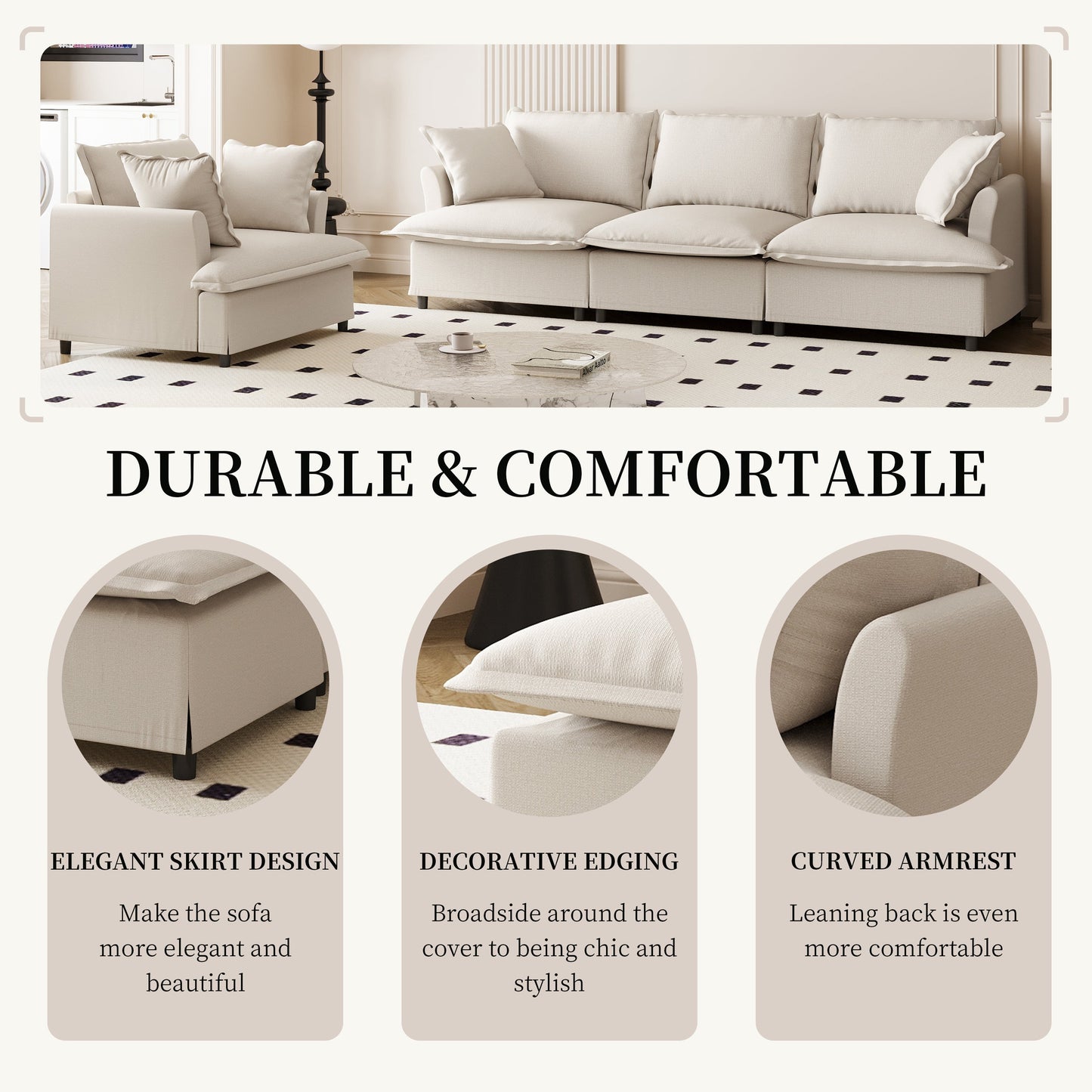 2 Piece Living Room Sofa Set with Throw Pillows,Chenille Sectional