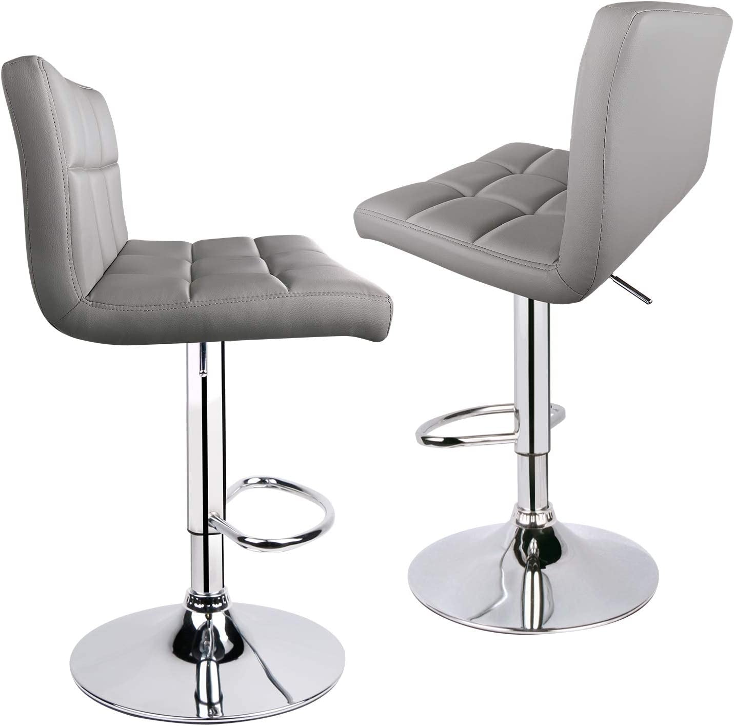 Leopard Print PU Leather Adjustable Swivel Bar Stool, Set of 2