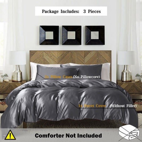 Luxurious Satin 3Piece Duvet Cover Set  Solid Color