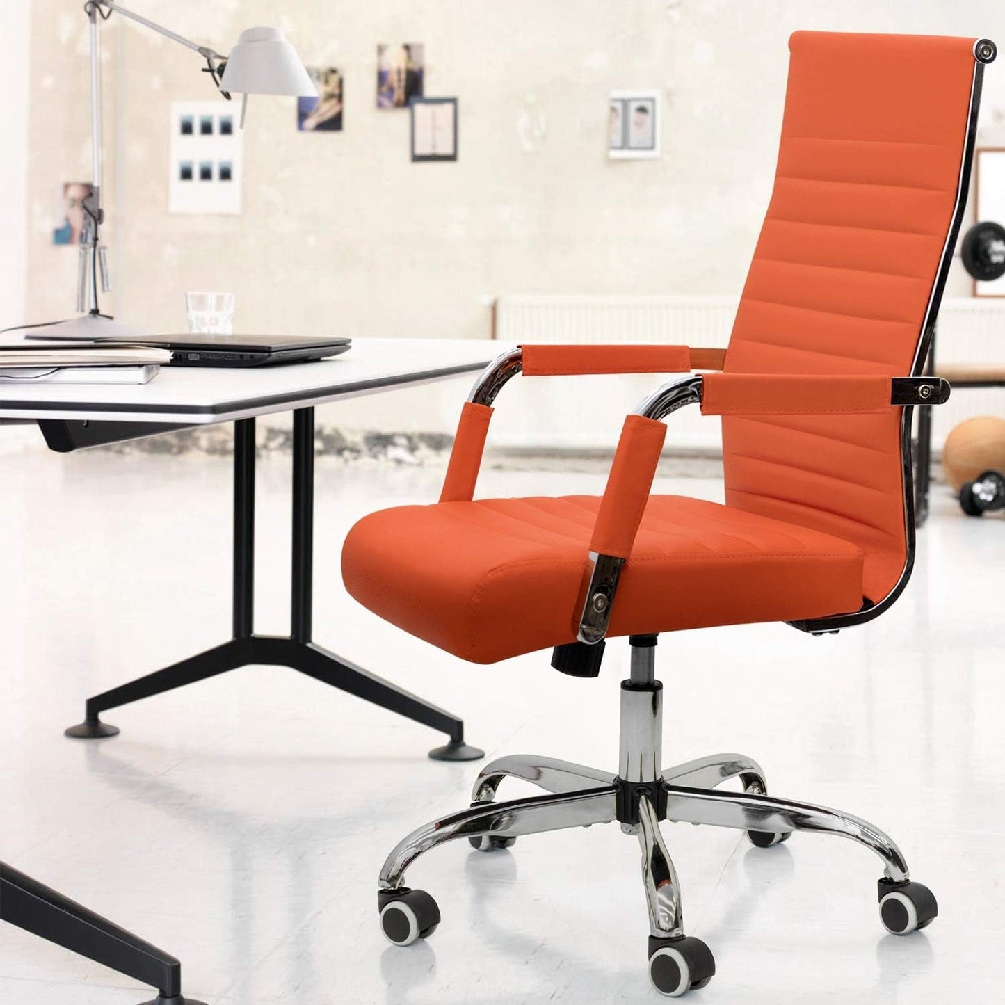 Ribbed Office Desk Chair Mid-Back Leather Executive Conference Task