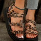 Chestnut Leopard Print Hollow Out Wedge Sandals